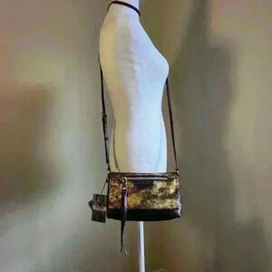 NWT Aimee Kestenberg Genuine Leather Gold Dusted Seude Crossbody Bag